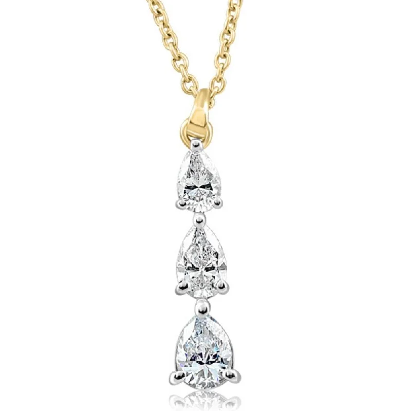 Broad weave necklaces-1/2Ct Pear Shape Diamond Three Stone Pendant Yellow Gold Necklace Lab Grown