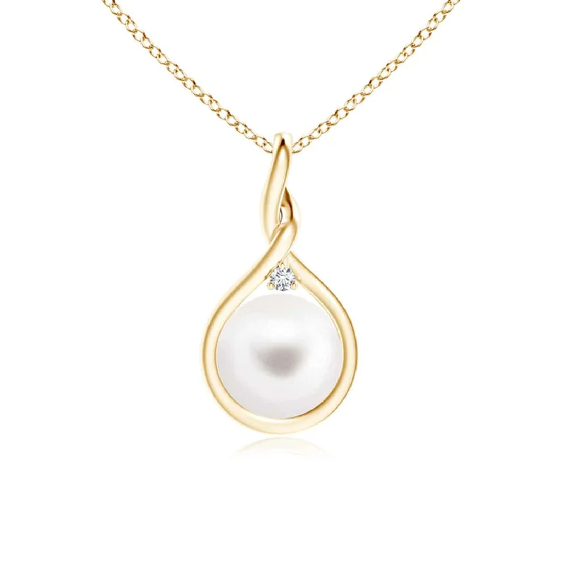 Deer charm necklaces-Sterling Silver With Gold Plated White Round Shell Pearl With Clear Cubic Zirconia Pendant Necklace