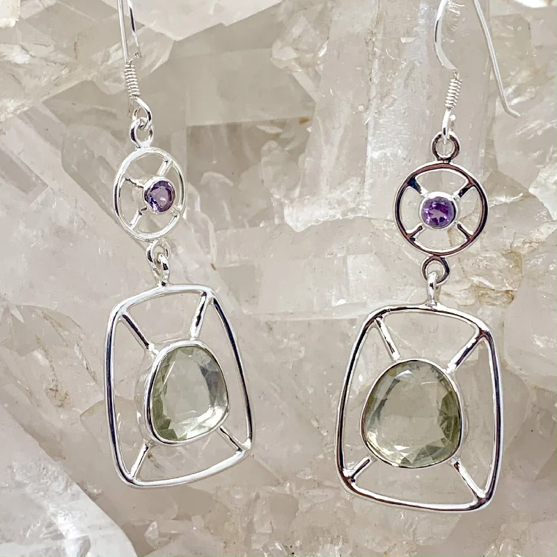 Wide hoop earrings-Green Amethyst Sterling Silver Earrings $135