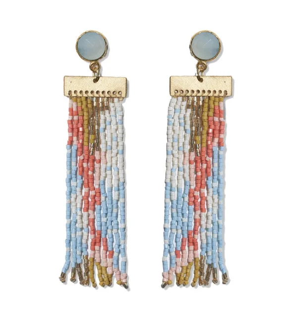 Fine star earrings-Lilah Semi-Precious Stone Post With Organic Shapes Beaded Fringe Earrings