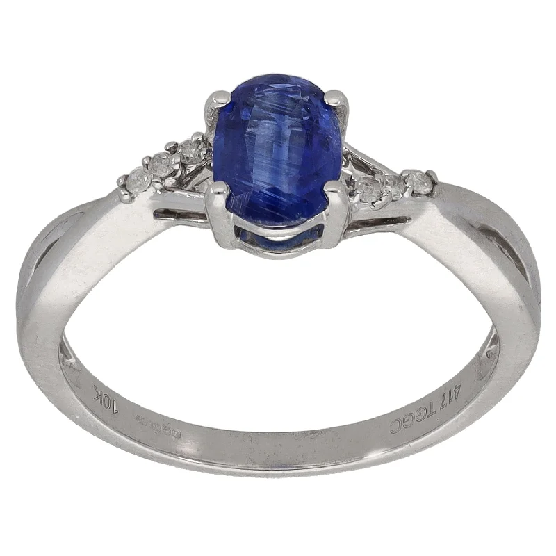 Fine texture rings-9ct White Gold Kyanite & 0.06ct Diamond Single Stone Ring with Accent Stones Size N