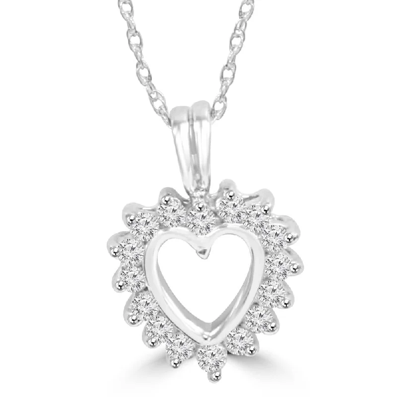 Smooth design necklaces-3/8ct Heart Shape Diamond Womens Pendant SOLID 10K White Gold POPULAR Gift Item