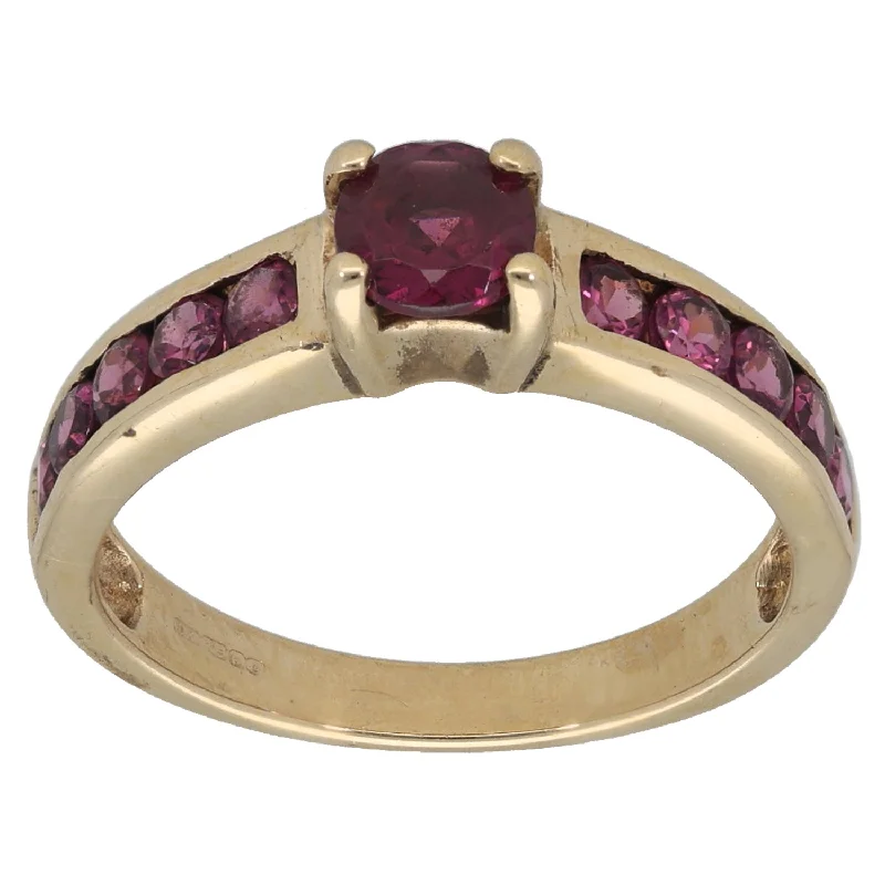 Lily rings-9ct Gold Garnet Single Stone Ring with Accent Stones Size N