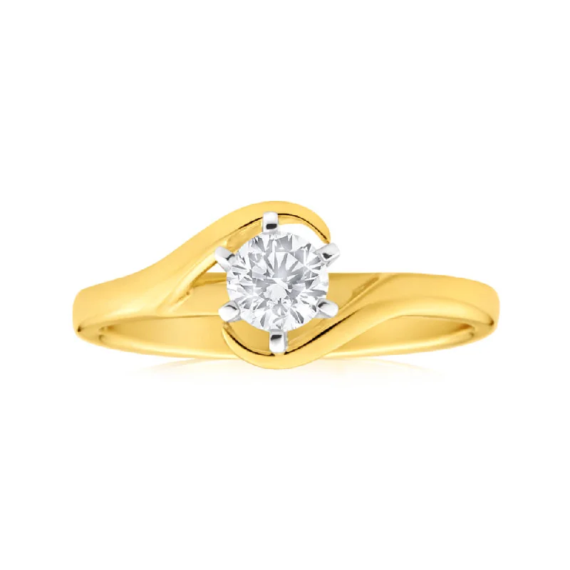 Full crescent rings-9ct Yellow Gold Solitaire Ring With 0.3 Carat 6 Claw Set Diamond