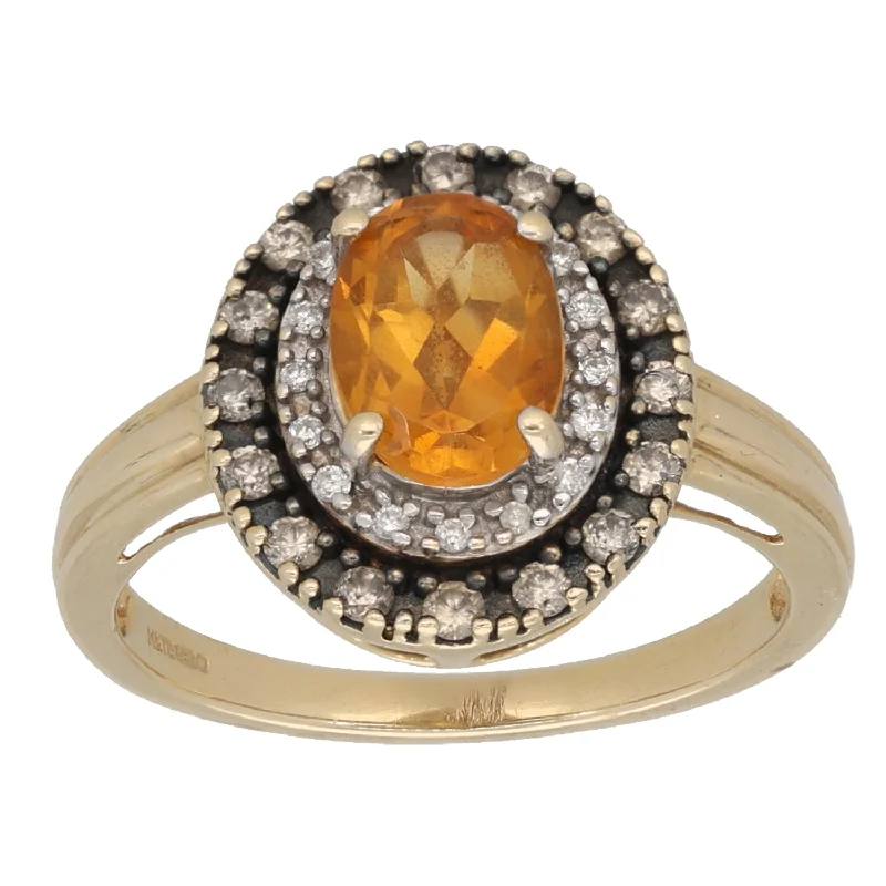 Charming rings-14ct Gold Citrine & 0.40ct Diamond Dress/Cocktail Ring Size N