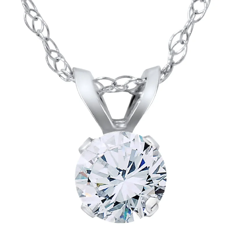 Flexible thread necklaces-14K 3/8ct VS Solitaire Round Diamond Pendant Necklace