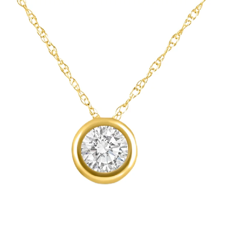 Sprite wing necklaces-1/2Ct Diamond Bezel Pendant Solitaire Necklace 14k Yellow Gold Lab Grown