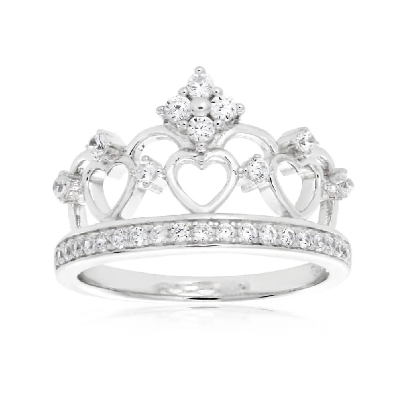 Clear band rings-Sterling Silver Cubic Zirconia Princess Crown Ring