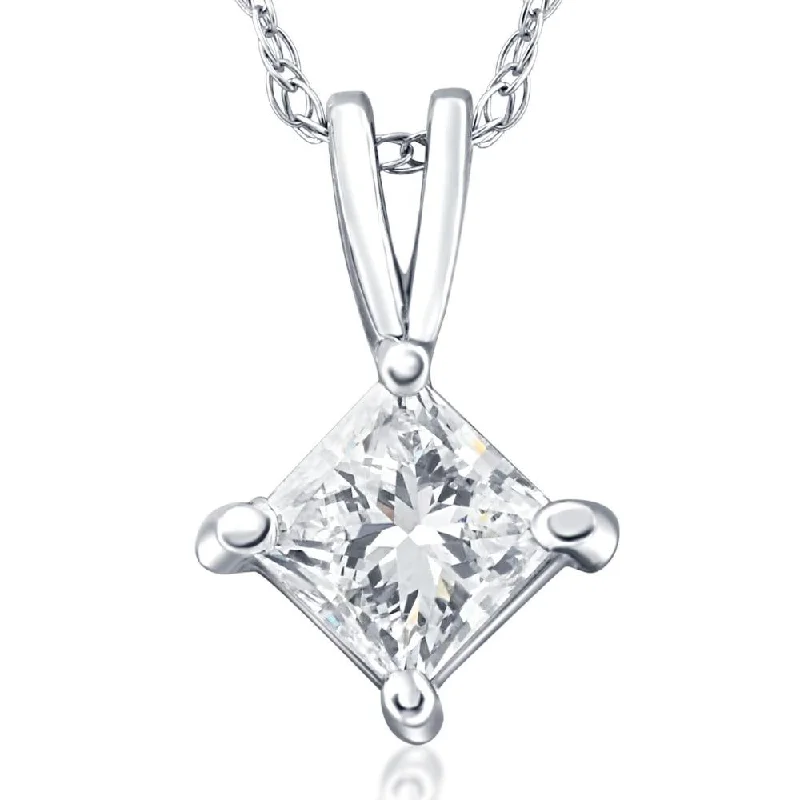 Wool thread necklaces-1/2Ct Princess Cut Solitaire Diamond Pendant Necklace in 14k Gold Lab Grown