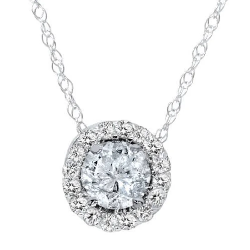 Old photo necklaces-3/8ct Diamond Round Solitaire Halo Pendant 10K White Gold