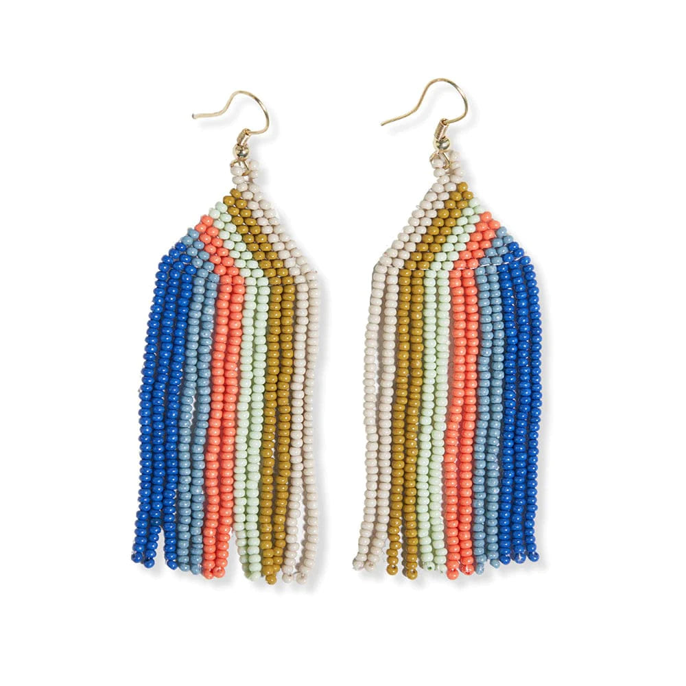 Smooth art earrings-Dolly Vertical Stripe Beaded Fringe Earrings Coastal