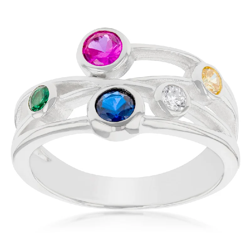 Light filigree rings-Sterling Silver Multicolour Fancy Ring