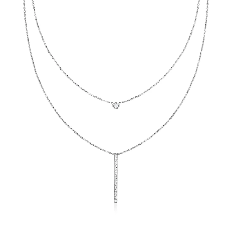 Bold bar necklaces-RS Pure by Ross-Simons Diamond Linear Layered Necklace in Sterling Silver