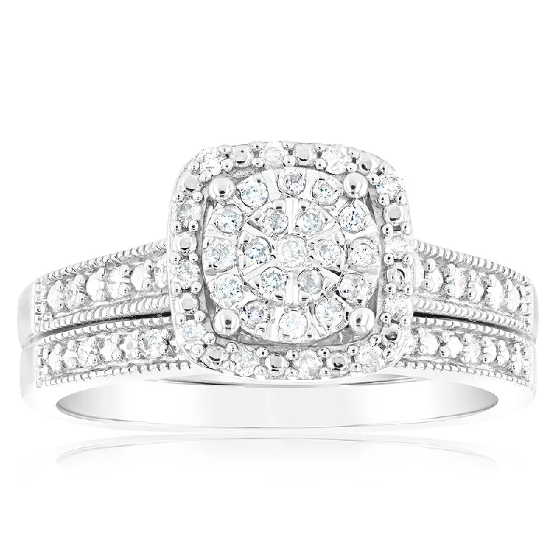 Vivid diamond rings-1/4 Carat Diamond 2-Ring Bridal Set in Sterling Silver