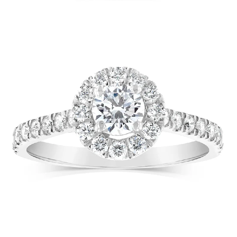 Thin stack rings-Luminesce Lab Grown 9ct White Gold 1 Carat Diamond Halo Solitaire Ring