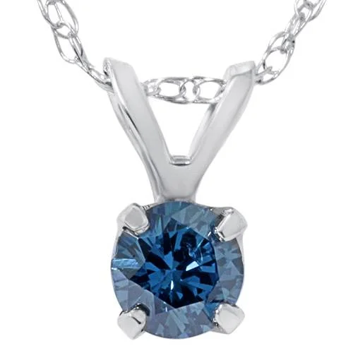 Nine-layer necklaces-1/2ct Blue Diamond Solitaire Pendant 14K White Gold