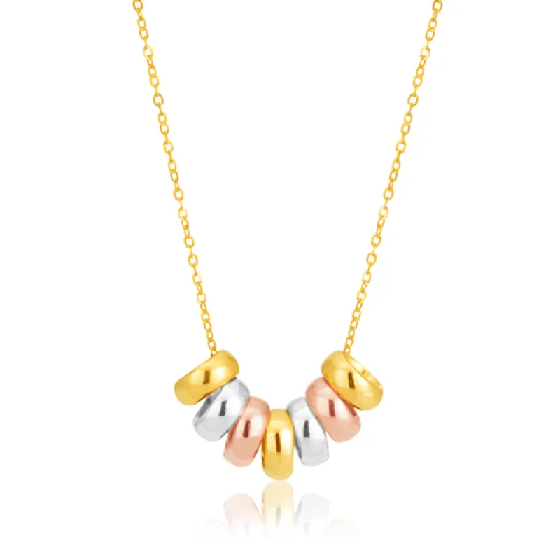 Smooth stone rings-9ct Three Tone Gold 7 Rings of Luck Pendant with a 45cm cable Chain