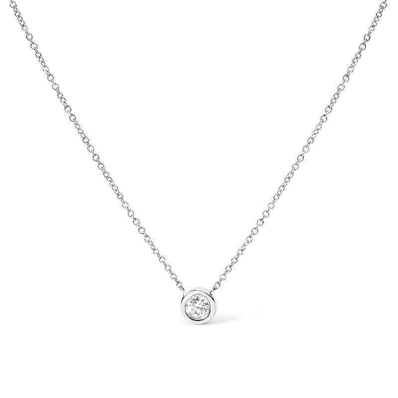 Freshwater pearl necklaces-10K Gold Round Brilliant-Cut Diamond Modern Bezel-Set Solitaire 16"-18" Pendant Necklace