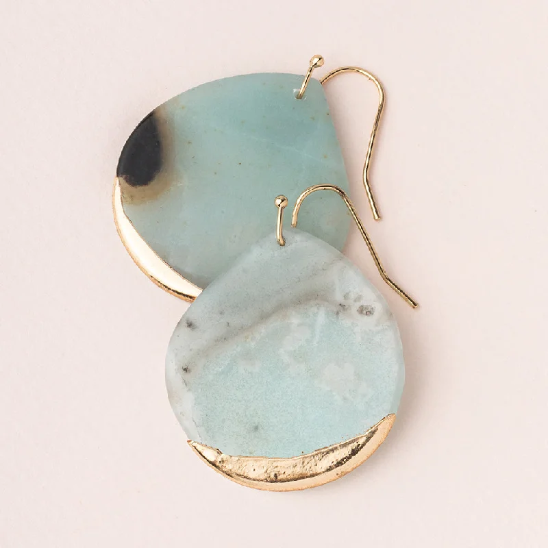 Polished art earrings-Stone Dipped Teardrop Earring - Amazonite/Gold