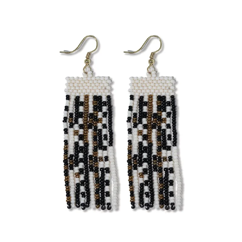 Aged medallion earrings-Adaline Mixed Patterns Beaded Fringe Earrings Black/Cream Wholesale