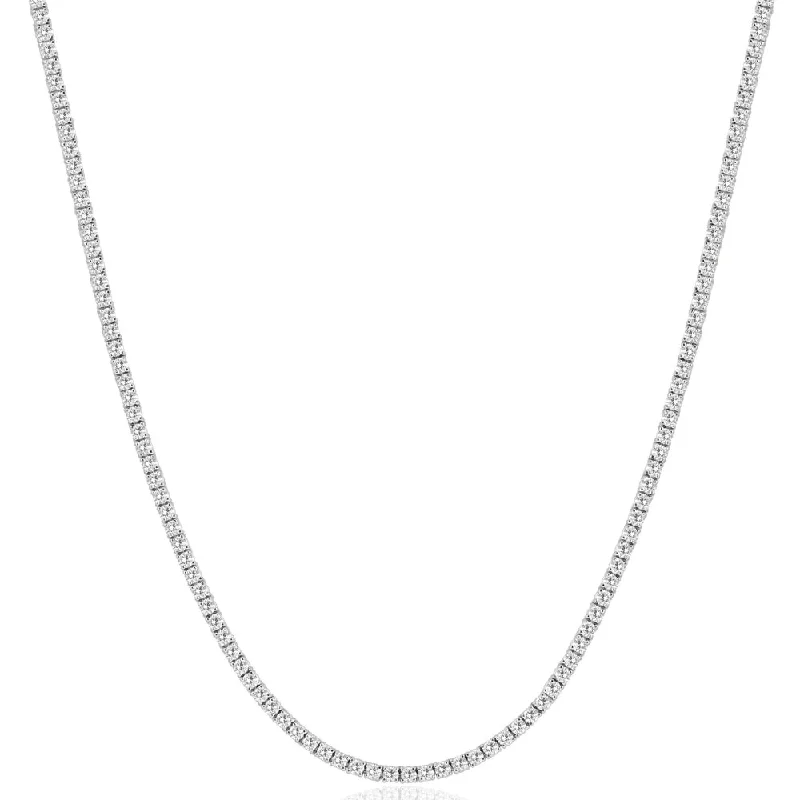 Fine beaded necklaces-8Ct TW Diamond Tennis Necklace 4-Prong 14k White Gold 16" Lab Grown