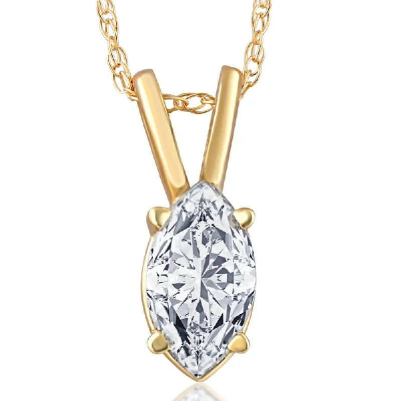 Comet star necklaces-3/8Ct Marquise Natural Diamond Solitaire Pendant White or Yellow Gold Necklace