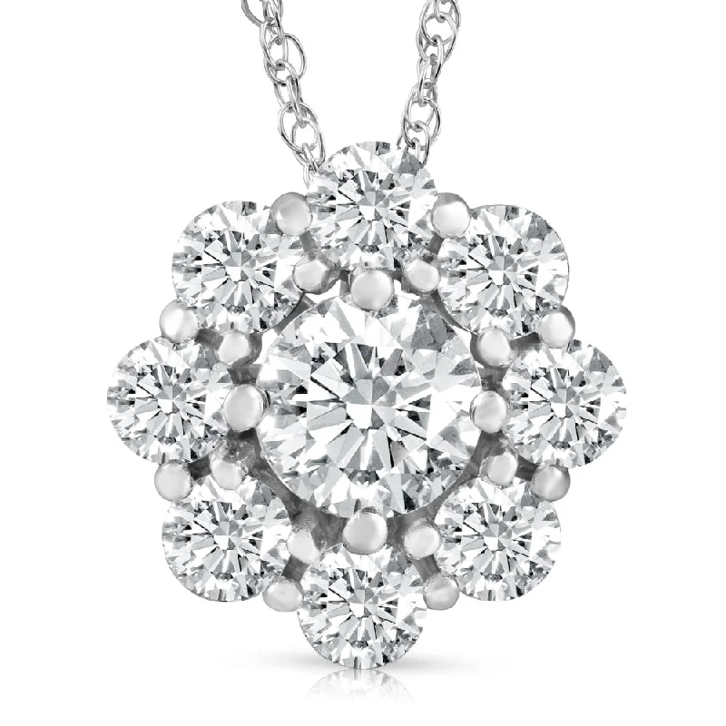 Loop knot necklaces-VS 3 Ct Diamond & Moissanite Halo Pendant 14k White Gold 18" Lab Grown Necklace