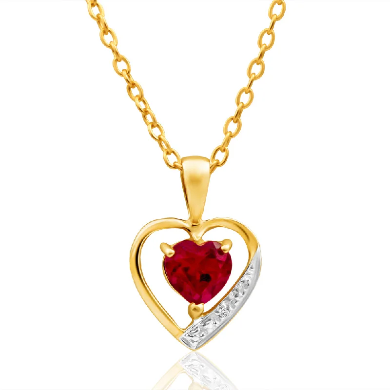 Spinel rings-9ct Alluring Yellow Gold Created Ruby + Diamond Pendant