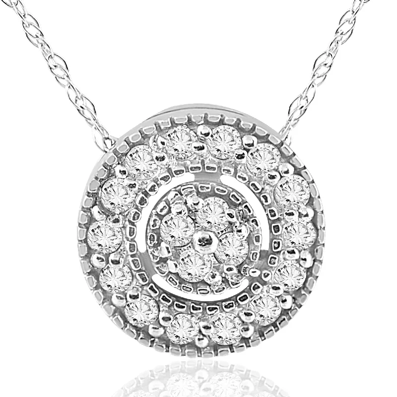 Twisted tribal necklaces-1/4ct Diamond Pave Halo Pendant 14K White Gold Womens Necklace & 18" Chain