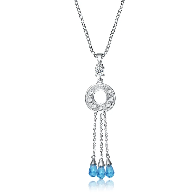 Aged medallion necklaces-Gv Sterling Silver White And Light Blue Cubic Zirconia Pendant