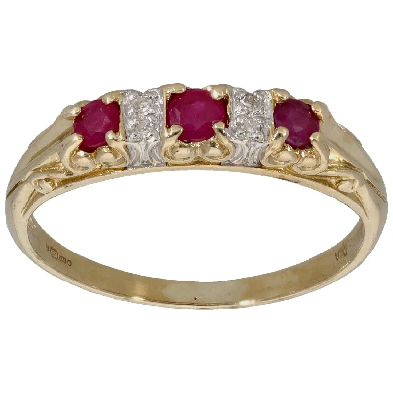 Old flair rings-9ct Gold Glass Filled Ruby & 0.02ct Diamond Half Eternity Ring Size P