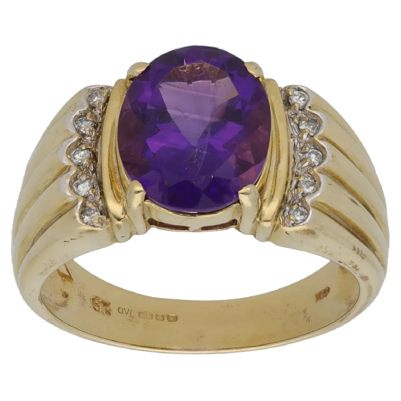 Smooth design rings-9ct Gold Amethyst & 0.05ct Diamond Dress/Cocktail Ring Size S