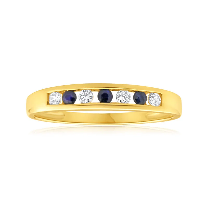 Cebu tile rings-9ct Yellow Gold Natural Sapphire and Cubic Zirconia Channel Set Ring