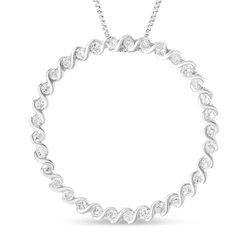 Light filigree necklaces-.925 Sterling Silver 3/4 Cttw Round Diamond Spiral Curved Circle Pendant 18" Necklace