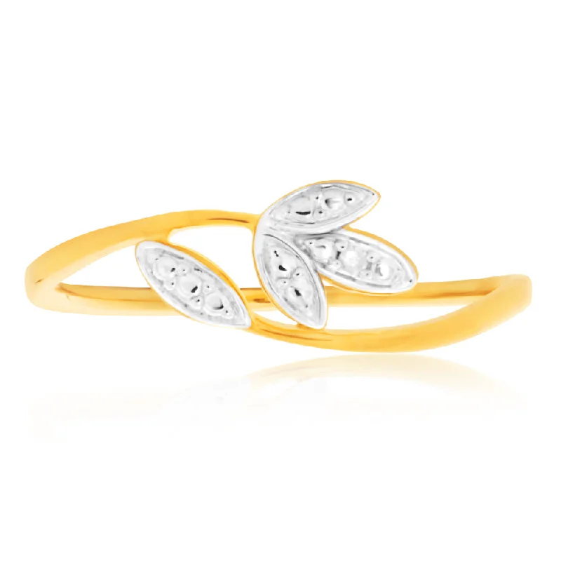 Thin wing rings-9ct Yellow Gold Diamond Bead Set Ring