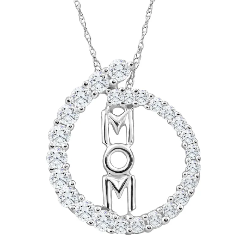 Layered chain necklaces-3/4Ct TW Circle Mom Diamond Pendant Women's 18" White Gold Necklace 10k