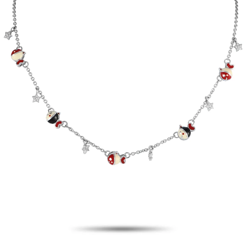 Radiant pearl necklaces-Aaron Basha 18K White Gold Diamond and Enamel Necklace AB04-111424