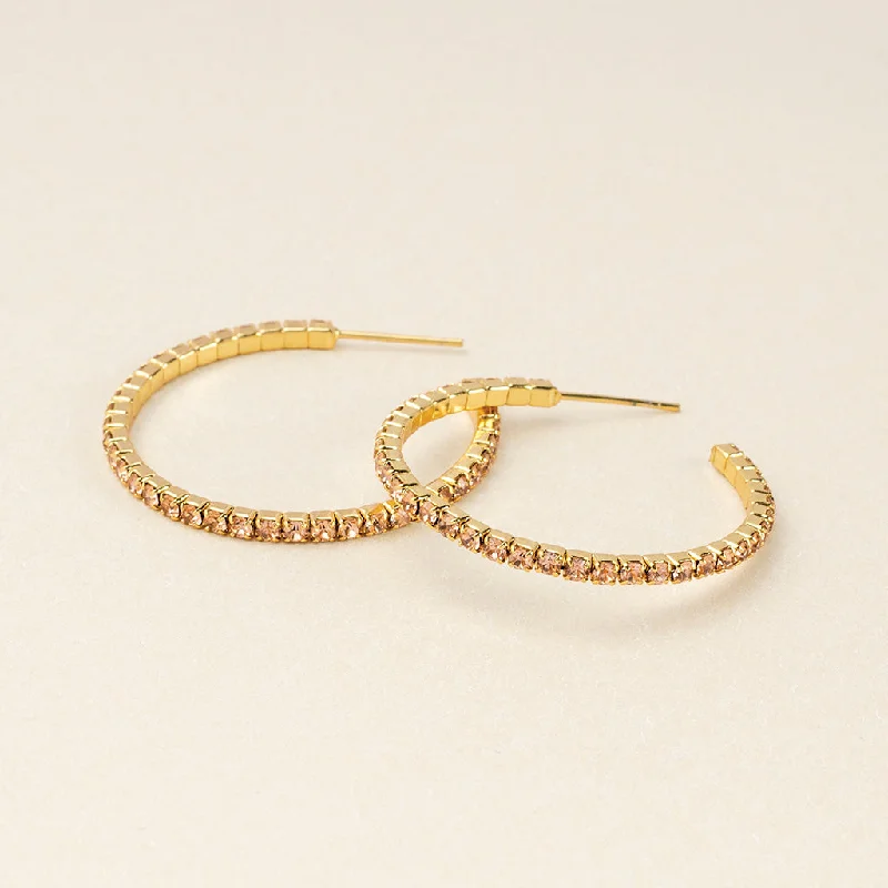 Vine style earrings-Sparkle & Shine Sm Rhinestone Hoop Earring - Champagne/Gold