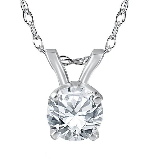 Secure clasp necklaces-3/4 Ct TDW Round Solitaire Diamond Pendant 14k White Gold Womens Necklace