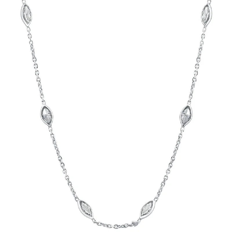 Smooth gem necklaces-2 Ct Marquise Diamond Station Necklace in 14k White or Yellow Gold 18" Length