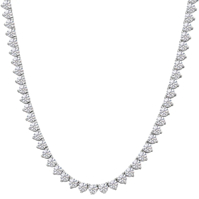 Flexible thread necklaces-26Ct Diamond Tennis Necklace 3-Prong 14k White Gold 18" Lab Grown