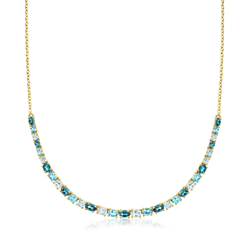 Fused metal necklaces-Ross-Simons Tonal Blue Topaz Graduated Necklace in 18kt Gold Over Sterling. 18 inches