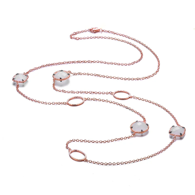 Vivid stone necklaces-GENEVIVE Sterling Silver Rose Gold Plated White Cubic Zirconia Station Necklace