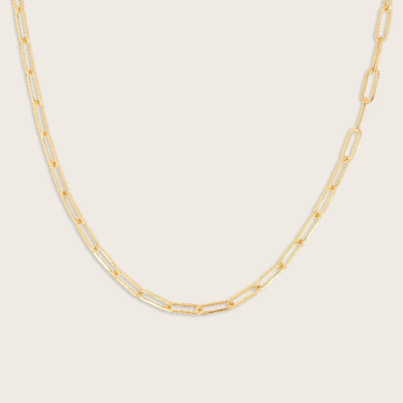 Loop knot necklaces-14k Yellow Gold Paperclip Chain Link Necklace