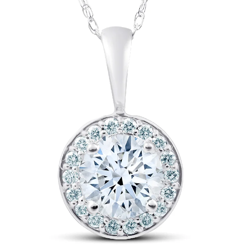 Fused metal necklaces-1.25 Ct Moissanite & Diamond Halo Pendant 14k White Gold