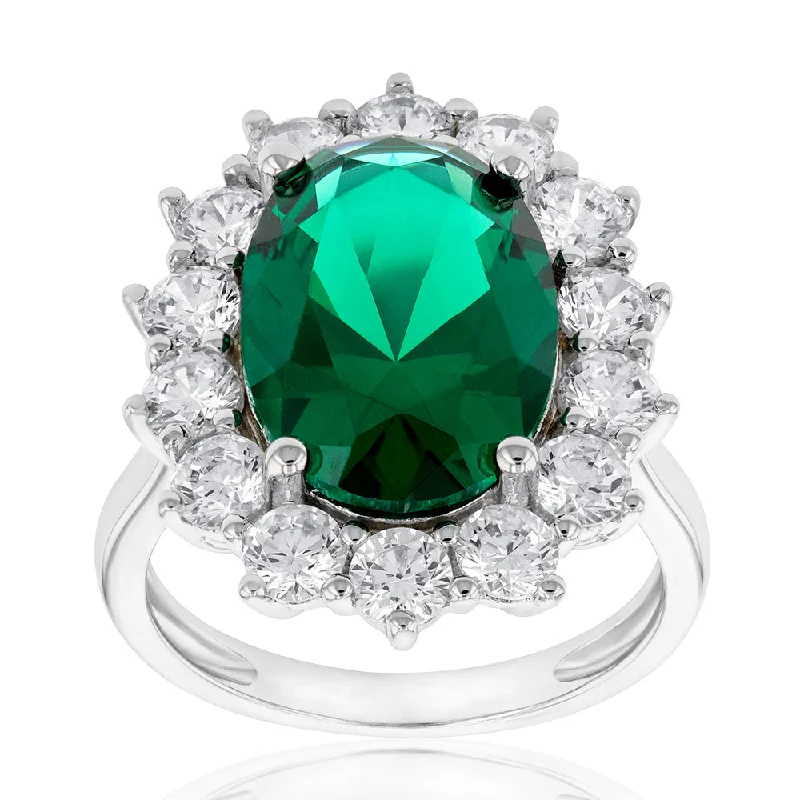 Lapis rings-Sterling Silver Rhodium Plated  Emerald-Green Cubic Zirconia Oval Ring