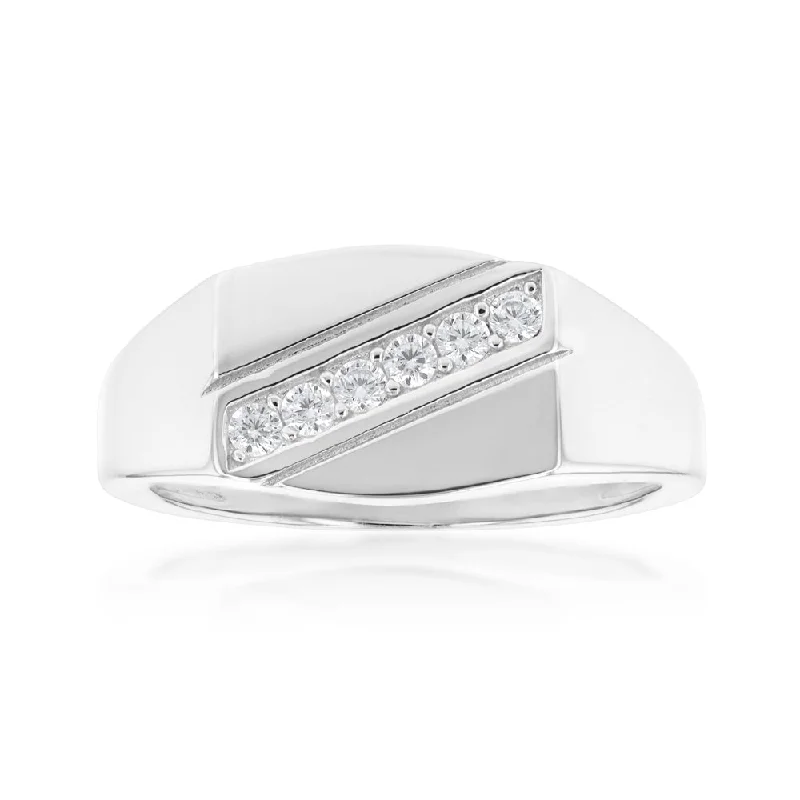 Bead line rings-Sterling Silver Zirconia Mens Ring