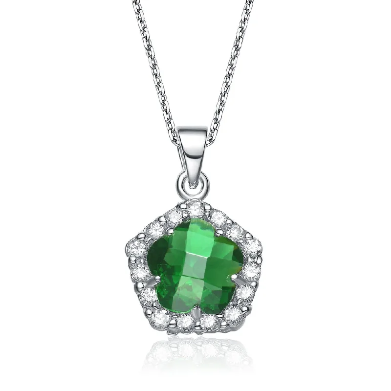 Luxe diamond necklaces-Gv Sterling Silver Green And White Cubic Zirconia Flower Shape Necklace