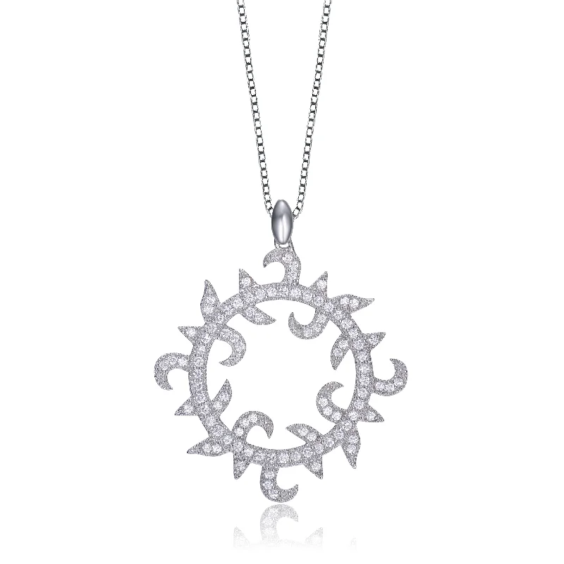 Fine enamel necklaces-C.z. Sterling Silver Clear Cubic Zirconia Sun-themed Necklace