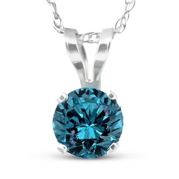 Sleek choker necklaces-1/2 Carat Blue Diamond Solitaire Pendant 14K White Gold